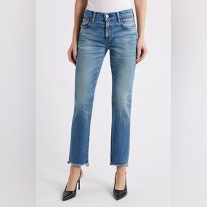 Moussy Straight Leg Blue Jeans with Raw Hem